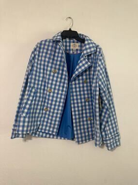 NWT St. John’s Bay Blue Gingham Double Breasted Jacket Large Spring Coat